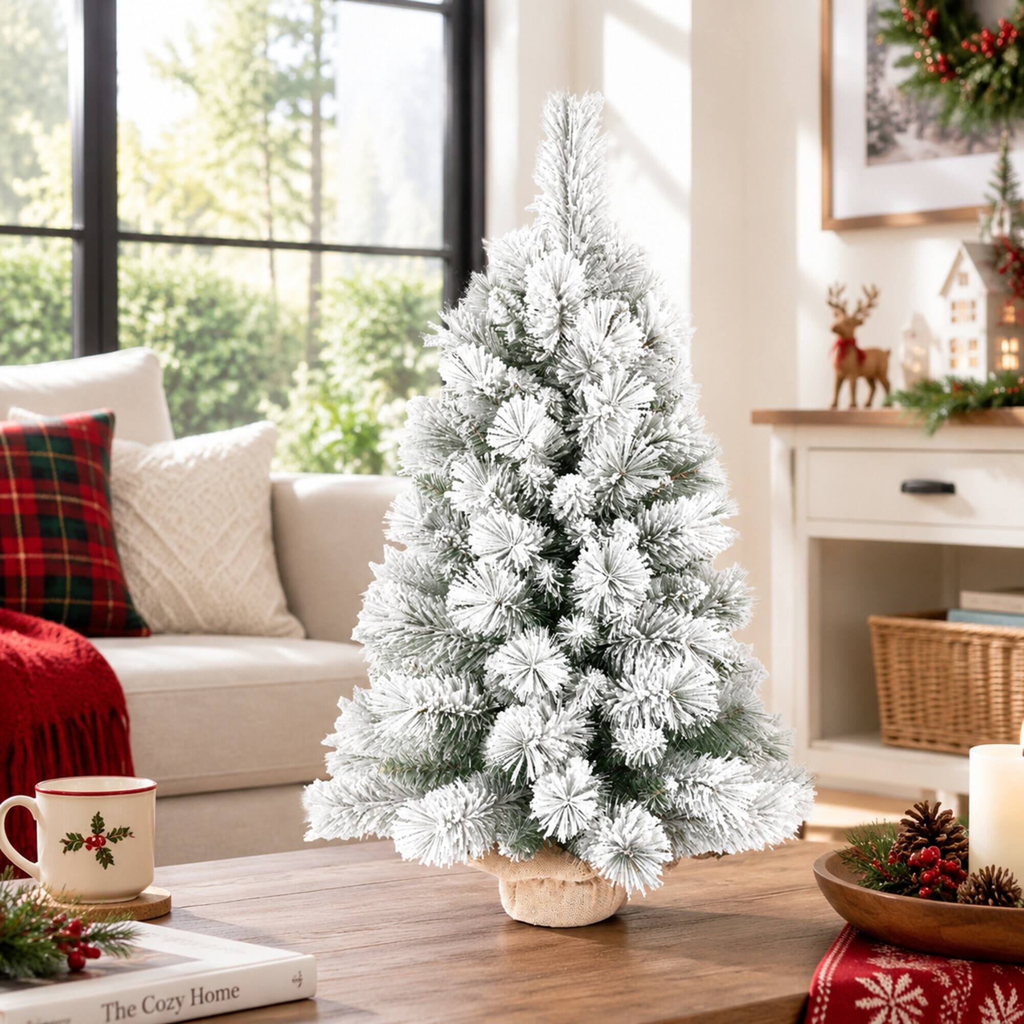 RYHNUYNE 2FT Flocked Artificial Christmas Tree With 68 Snowy Tips and ...
