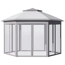 Outsunny - 11' x 13' Pop Up Gazebo Canopy Tent with Zippered Mesh Sidewalls and Carrying Bag, Event Tent Shelter - Gray