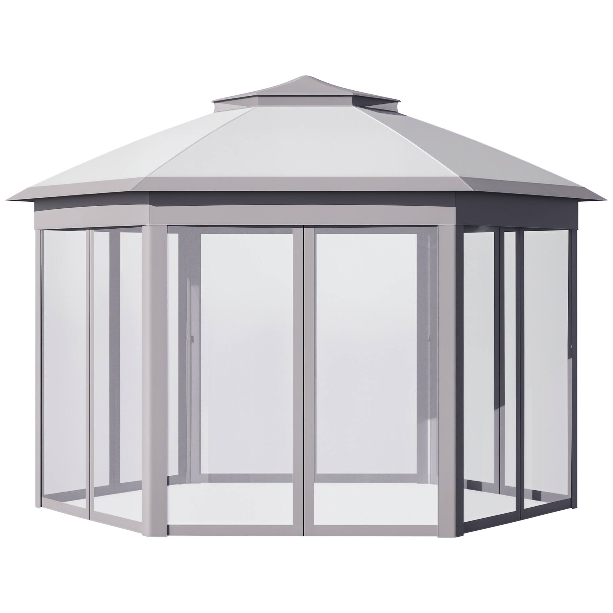Outsunny - 11' x 13' Pop Up Gazebo Canopy Tent with Zippered Mesh Sidewalls and Carrying Bag, Event Tent Shelter - Gray