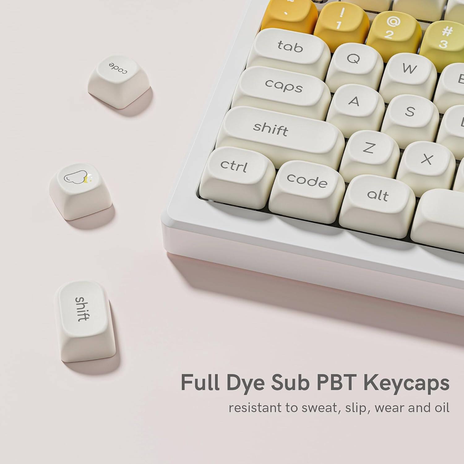 code - I 1 @ 2 # tab 3 Q W E caps A S shift Z ctrl X code alt shift

Full Dye Sub PBT Keycaps resistant to sweat, slip, wear and oil