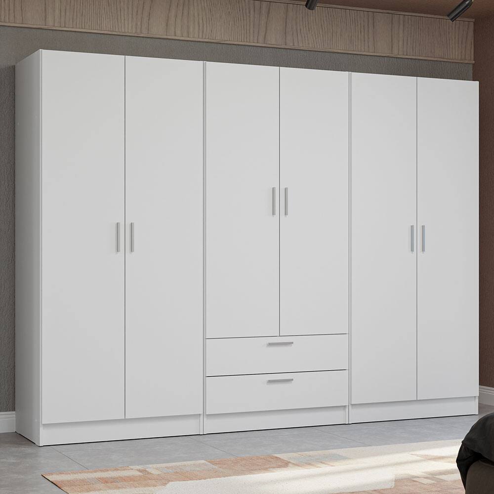 Angle. Madesa - MADESA 6 Doors 2 Drawers Wardrobe Set with Shelves and Hanging Space 94"L - White - White.