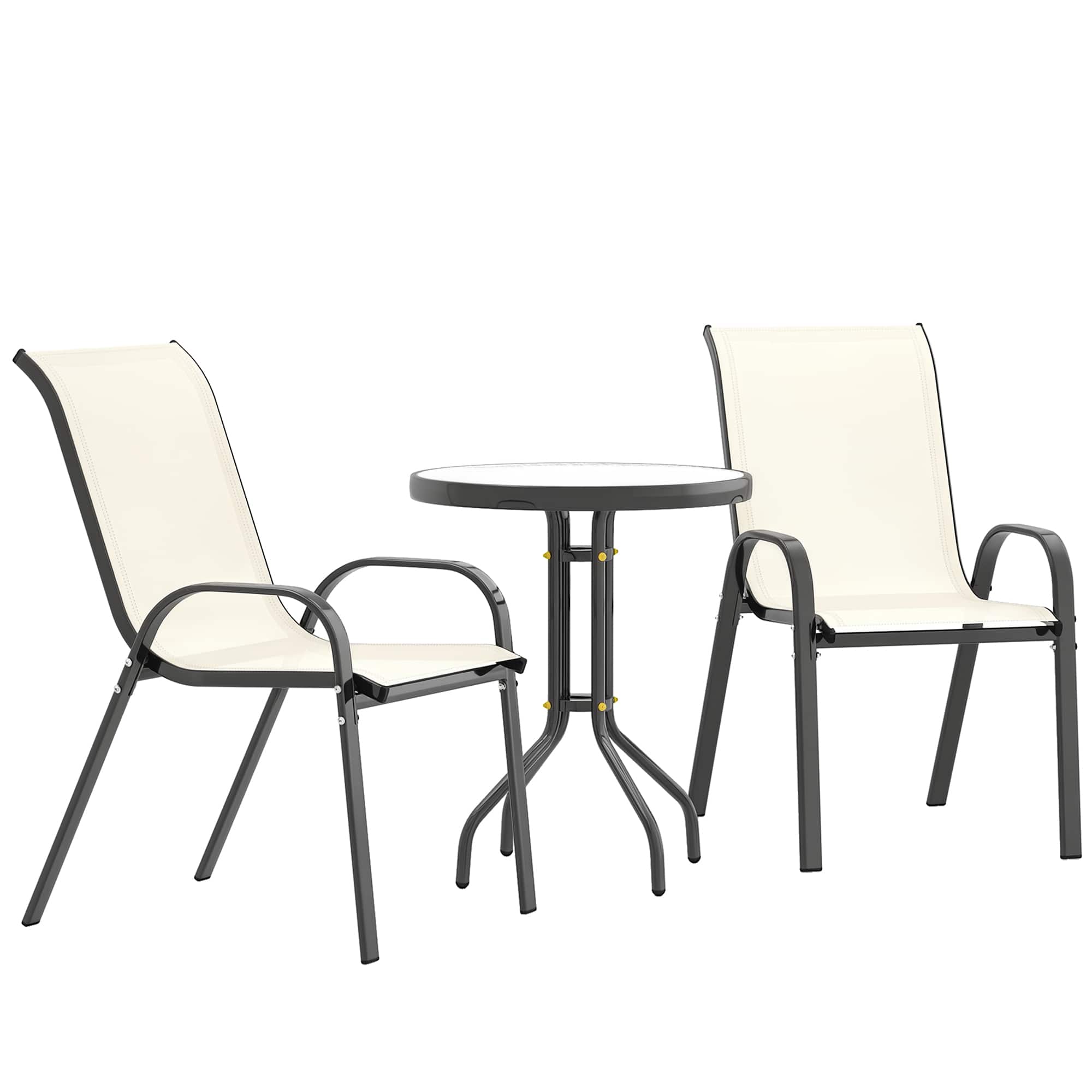 Outsunny - Pieces Bistro Set, Small Patio Furniture Set with Stackable Chairs and Glass Table for Backyard - Beige