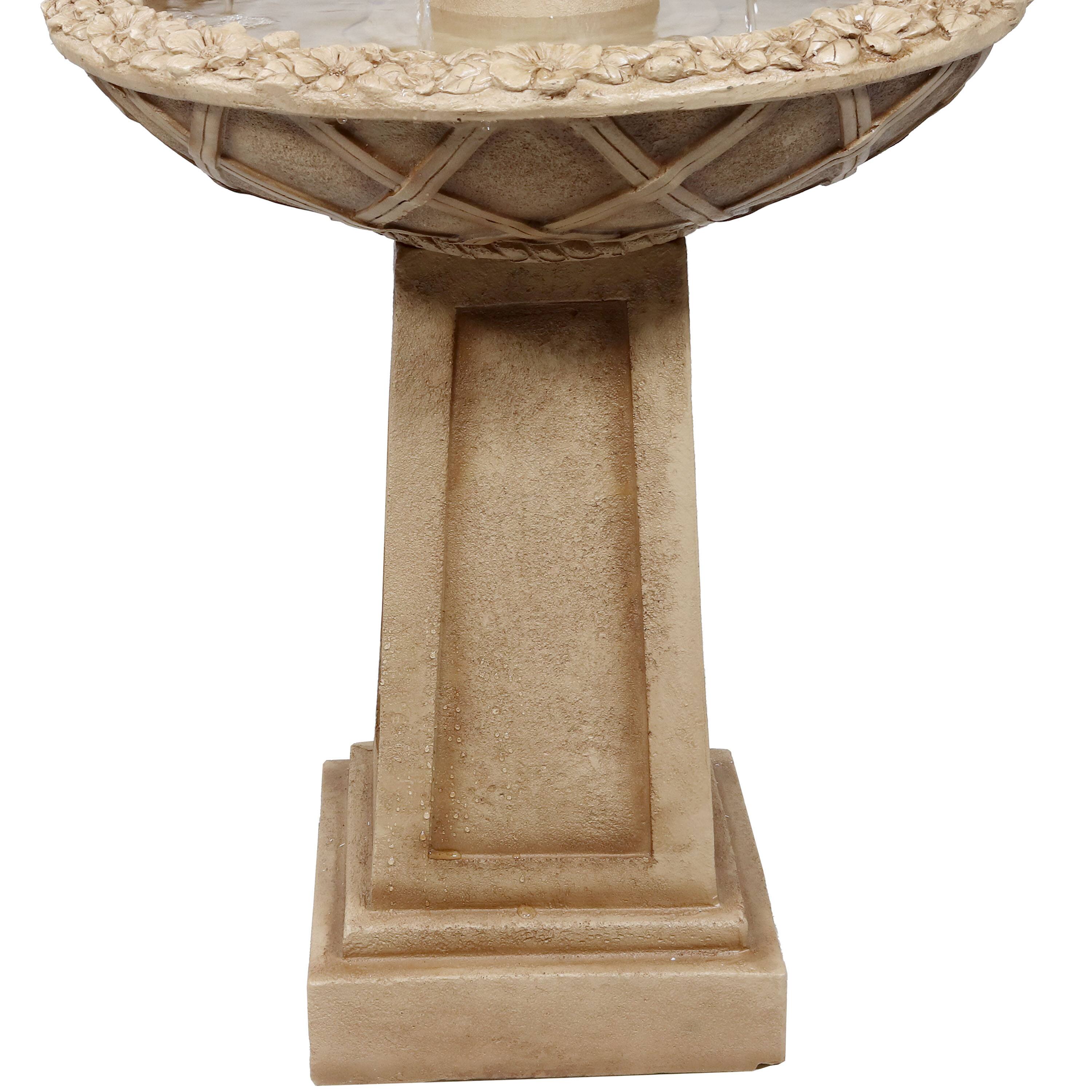 Alt View 9. Sunnydaze - Beveled Flower Polyresin Outdoor 2-Tier Bird Bath Fountain - Light Brown.