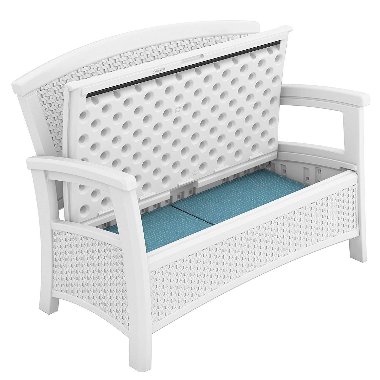 Alt View 2. Suncast - Suncast Elements BMWB5000W Resin Wicker Design Loveseat with Storage, White - White.