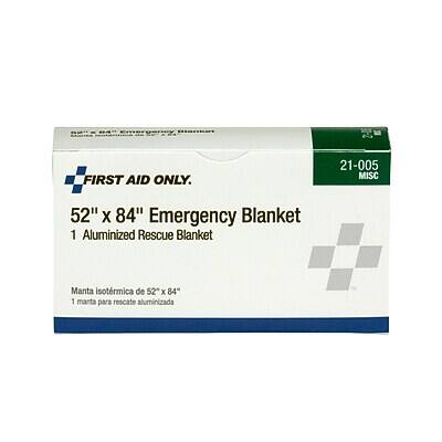 FIRST AID ONLY.  
21-005 MISC  
52" x 84" Emergency Blanket  
1 Aluminized Rescue Blanket  
Manta Isotérmica de 52" x 84"  
1 Manta para Rescate Aluminizada
