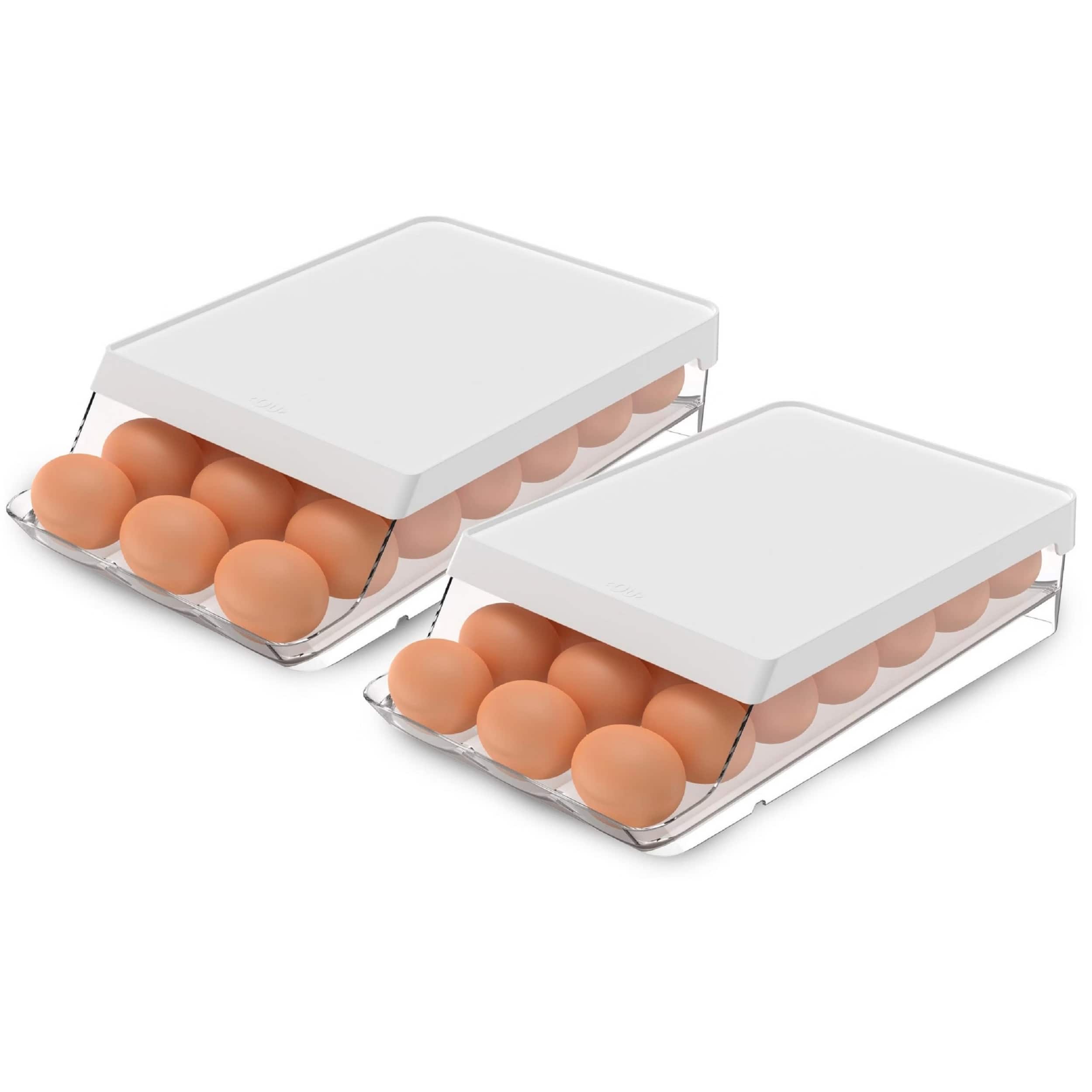 OU - Egg Holder for Fridge, Rolling Egg Organizer for Refrigerator Organization, Clear Kitchen Storage