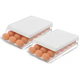 OU - Egg Holder for Fridge, Rolling Egg Organizer for Refrigerator Organization, Clear Kitchen Storage