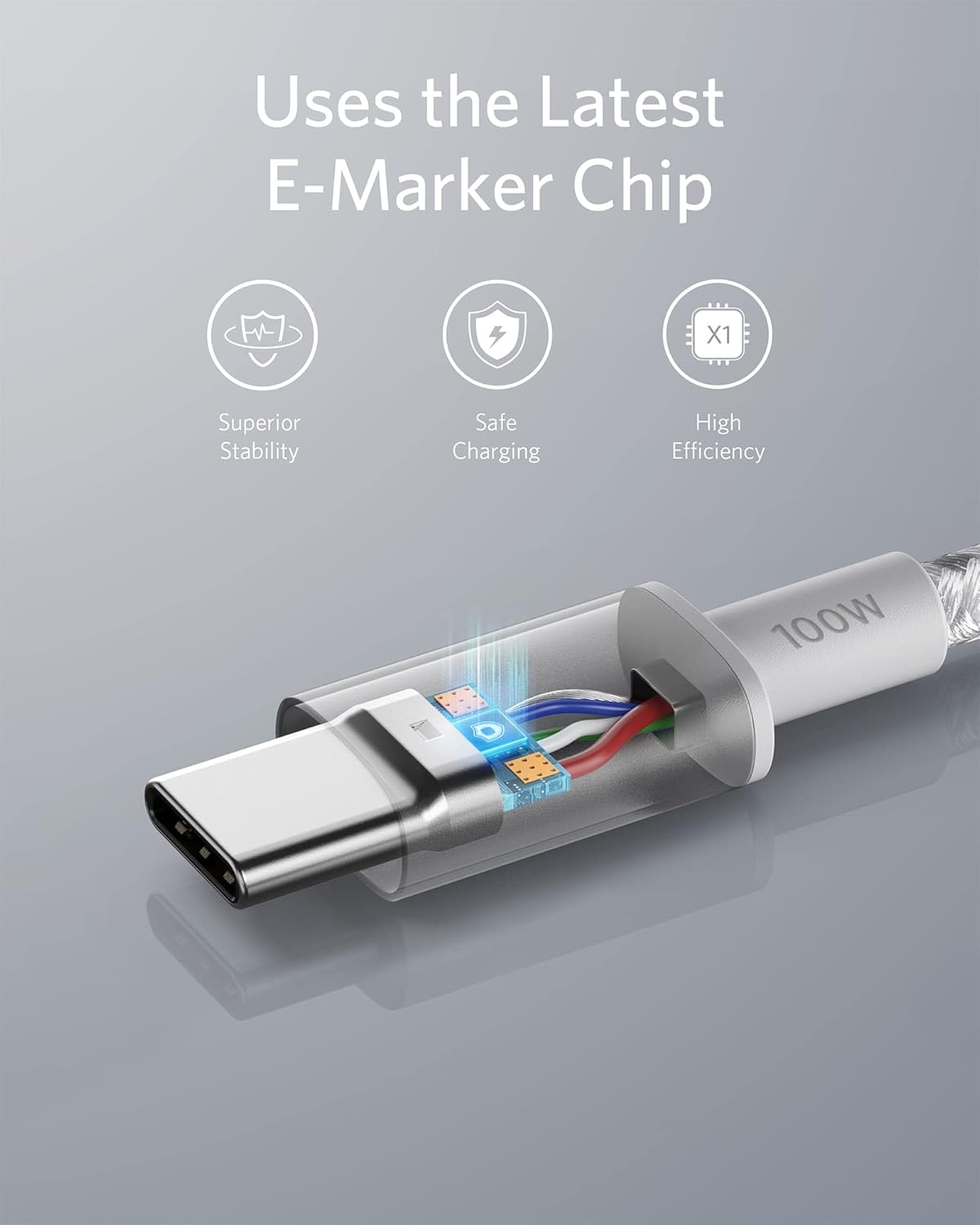 Uses the Latest E-Marker Chip, Superior Stability, Safe Charging, High Efficiency, 100W