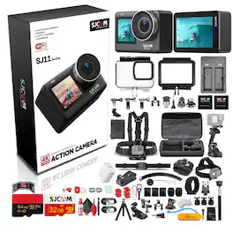 SJCAM - SJ11 Active 4K Dual Touchscreen Action Camera Accessory Bundle