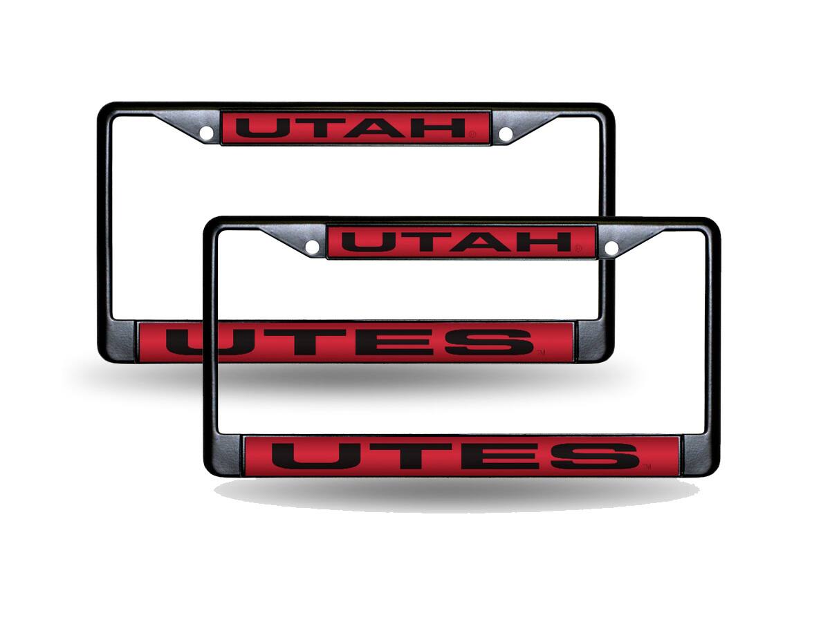 Utah Utes Black Metal Laser License Plate Frame - Set of 2 Frames