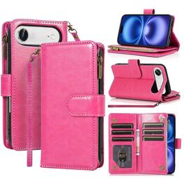 Equipd - Phone Case for iPhone 17 Air 6.5", Luxury Wallet Card ID Zipper Money Holder Cover - Pink