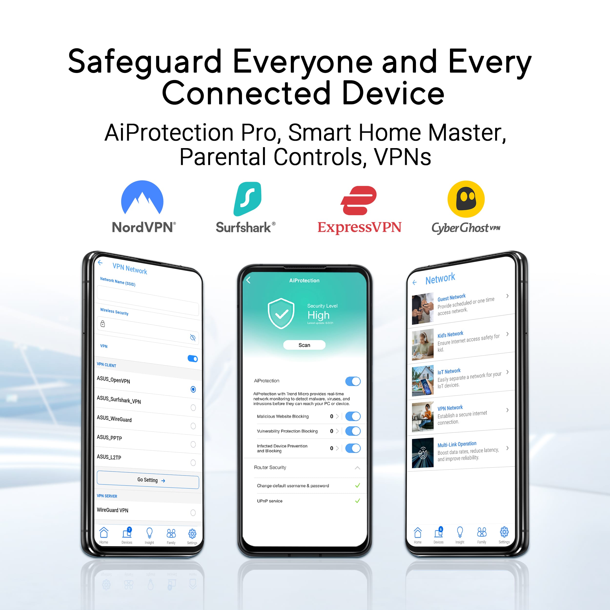 Safeguard Everyone and Every Connected Device: AiProtection Pro, Smart Home Master, Parental Controls, VPNs - NordVPN, Surfshark, ExpressVPN, CyberGhost, Ghost VPN, Network Natao - O - Security, AlProtection Security Level High - - Network Guest Network - Provide scheduled access to network - Scan on Network for saley Future memory DE E ASUS_OpenVPN ASUS_Surfshark_s ASUS_WreGuand ASUS_PPTP ASUS, L2TP, ASUS_L2TP, ASUS_PPTP, ASUS_OpenVPN, ASUS_Surfshark_s, ASUS_WreGuand, ASUS_PPTP, ASUS_L2TP, ASUS_OpenVPN, ASUS_Surfshark_s, ASUS_WreGuand, ASUS_PPTP, ASUS_L2TP, ASUS_OpenVPN, ASUS_Surfshark_s, ASUS_WreGuand, ASUS_PPTP, ASUS_L2TP, ASUS_OpenVPN, ASUS_Surfshark_s, ASUS_WreGuand, ASUS_PPTP, ASUS_L2TP, ASUS_OpenVPN, ASUS_Surfshark_s, ASUS_WreGuand, ASUS_PPTP, ASUS_L2TP, ASUS_OpenVPN, ASUS_Surfshark_s, ASUS_WreGuand, ASUS_PPTP, ASUS_L2TP, ASUS_OpenVPN, ASUS_Surfshark_s, ASUS_WreGuand, ASUS_PPTP, ASUS_L2TP, ASUS_OpenVPN, ASUS_Surfshark_s, ASUS_WreGuand, ASUS_PPTP, ASUS_L2TP, ASUS_OpenVPN, ASUS_Surfshark_s, ASUS_WreGuand, ASUS_PPTP, ASUS_L2TP, ASUS_OpenVPN, ASUS_Surfshark_s, ASUS_WreGuand, ASUS