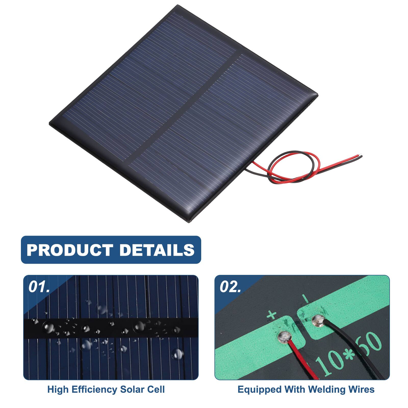 PRODUCT DETAILS

01. High Efficiency Solar Cell

02. I + 10*50 * 50
10: Equipped With Welding Wires