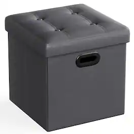 Songmics Home - 15-Inch Storage Ottoman Footstool – Synthetic Leather Dark - Gray
