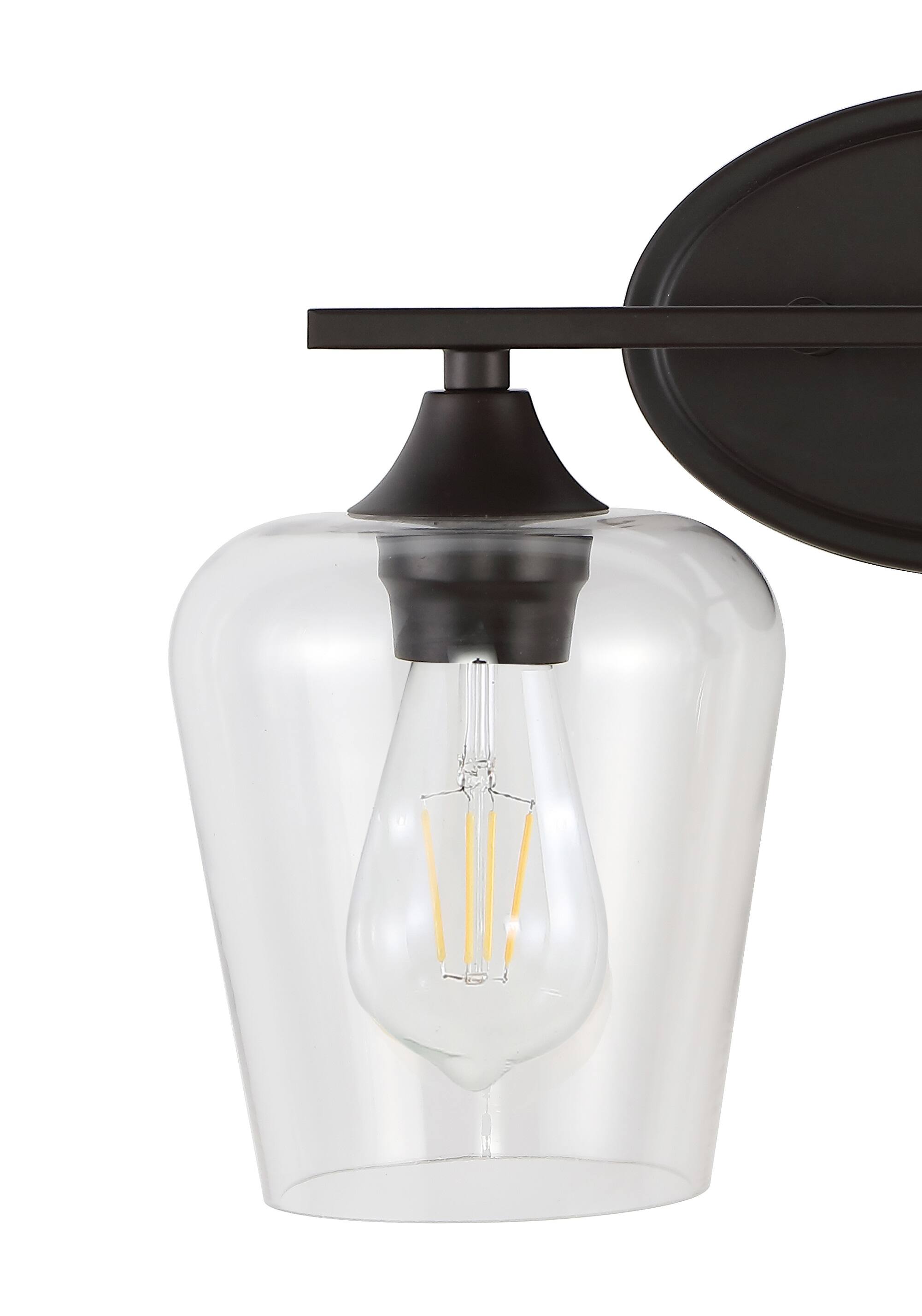Alt View 4. Jonathan Y - Jayne 15.75" 2-Light Iron/Seeded Glass Cottage Rustic LED Vanity Light, Oil Rubbed Bronze - Oil Rubbed Bronze.