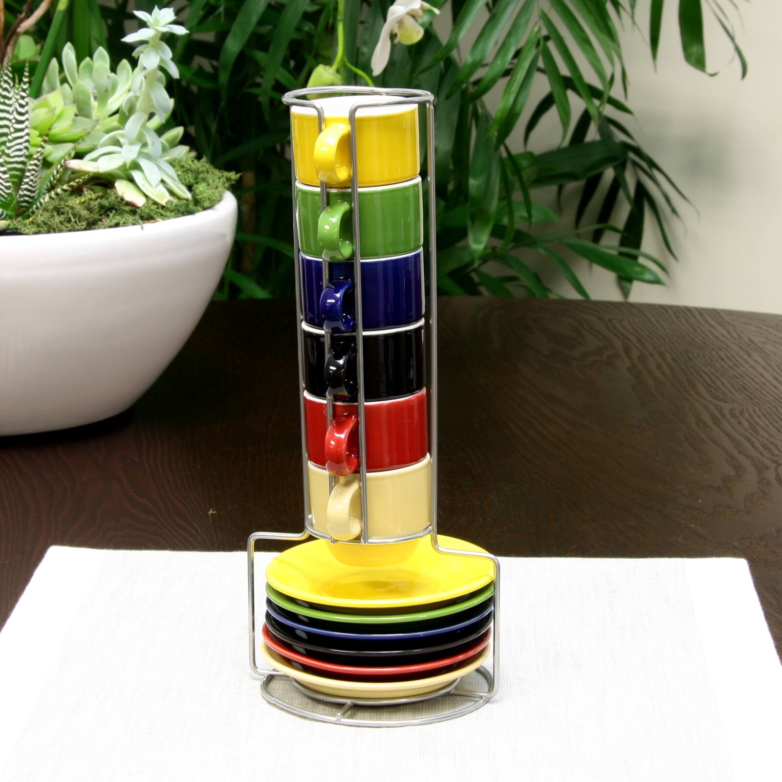 Alt View 1. Gibson - Gibson Sensations 13 Piece Espresso Cup Set with Wire Rack in Assorted Colors - Assorted.