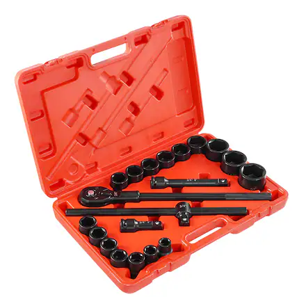 Front. VEVOR - 3/4 in Drive Impact Socket Set, 21 Pieces SAE 3/4 in to 2 in, 6 Point Cr-V Alloy Steel, Easy-to-Read Size Markings - Red.