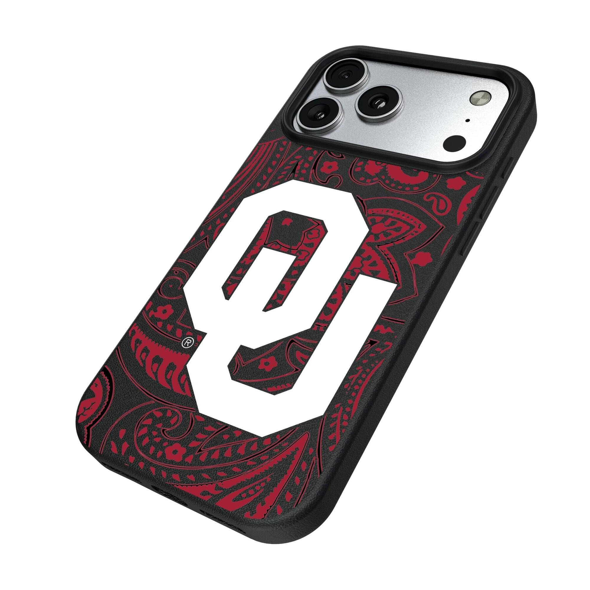 Alt View 1. Keyscaper - Oklahoma Sooners Paisley iPhone Magnetic Bump Case - 16 Pro Max - Black.