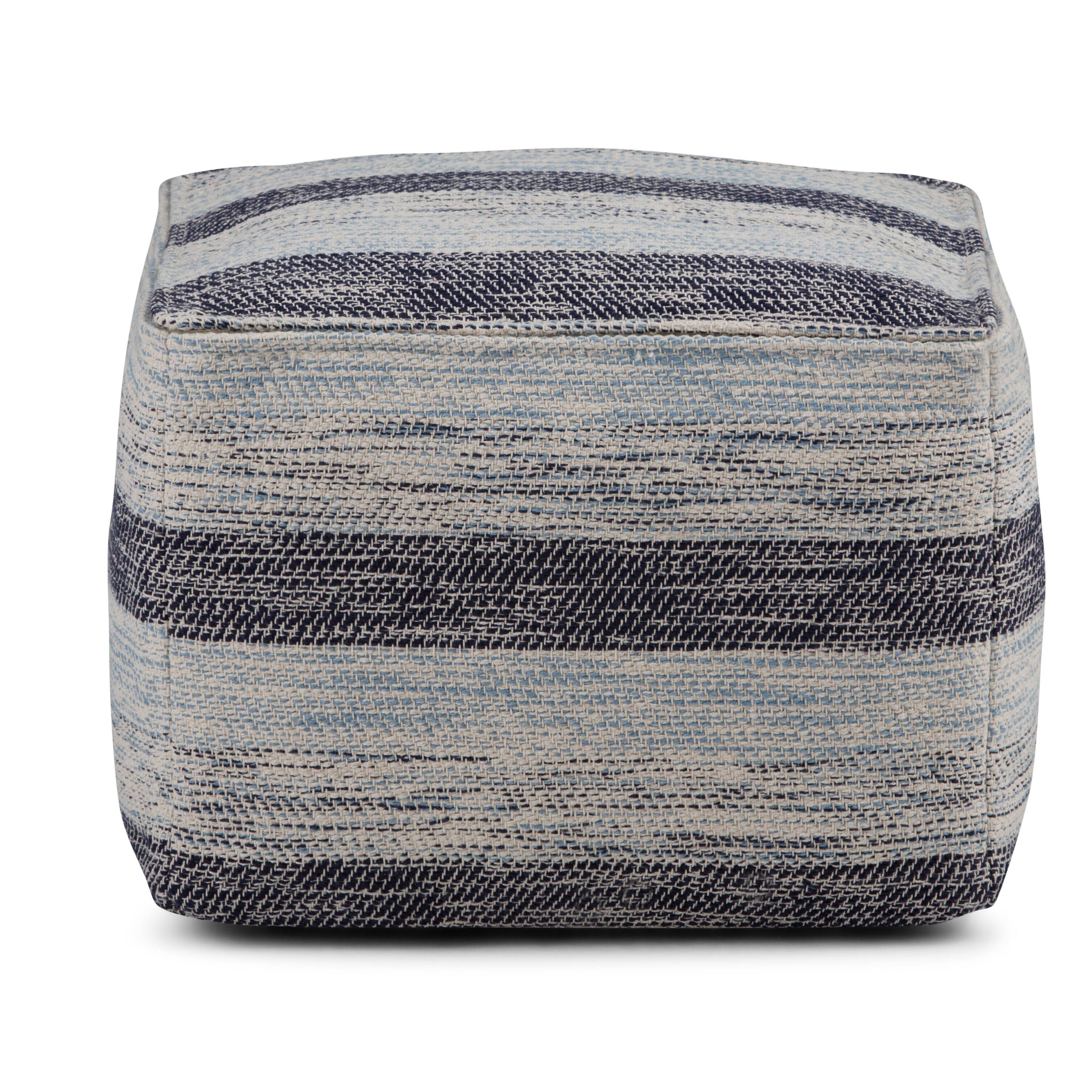 Left. Simpli Home - Clay Square Pouf - Patterned Blue Melange.