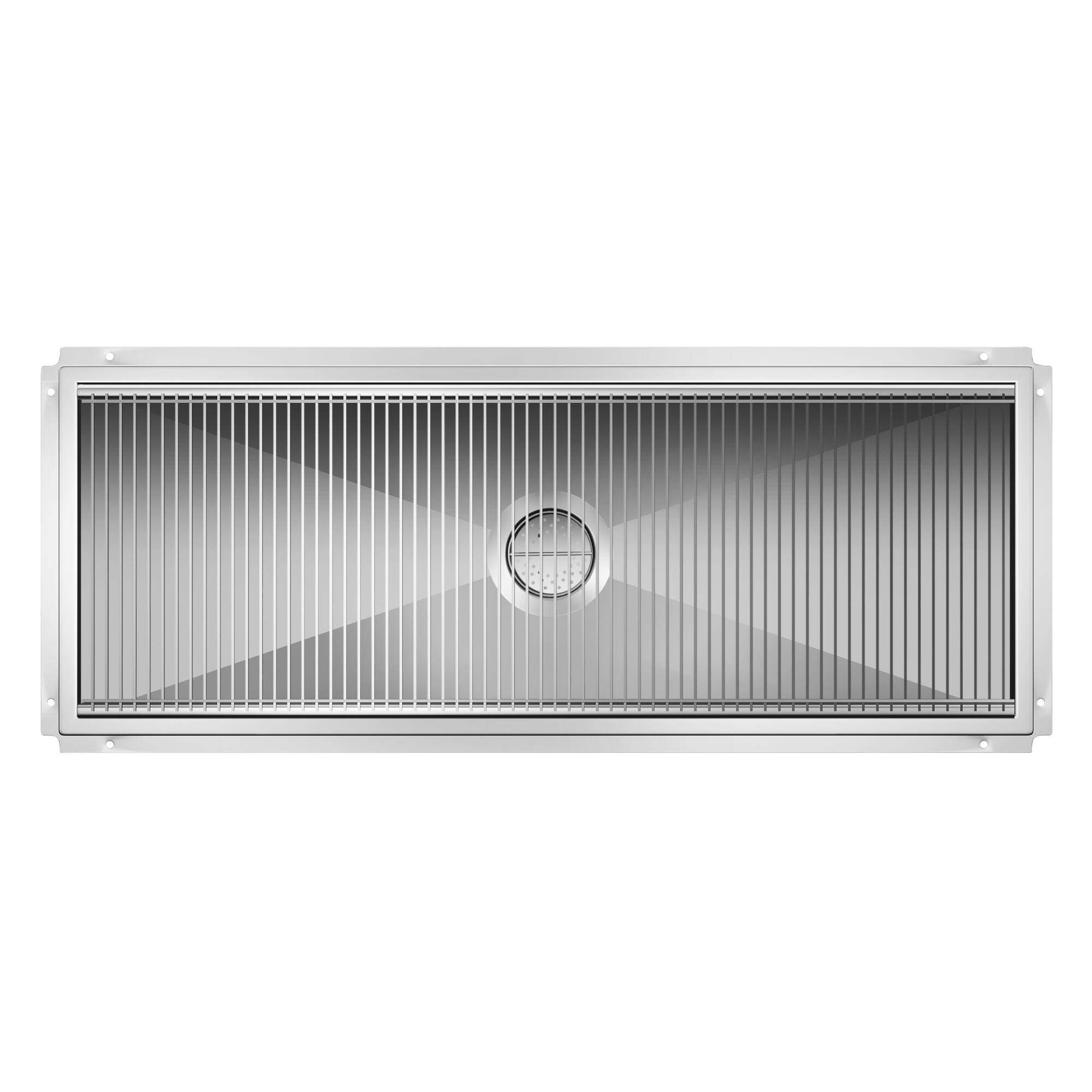 Alt View 1. Koolmore - 18" x 48" Stainless Steel Floor Trough Drain, 14-Gauge with Subway-Style Grating & Removable Drain Basket, NSF Listed - Stainless-Steel.