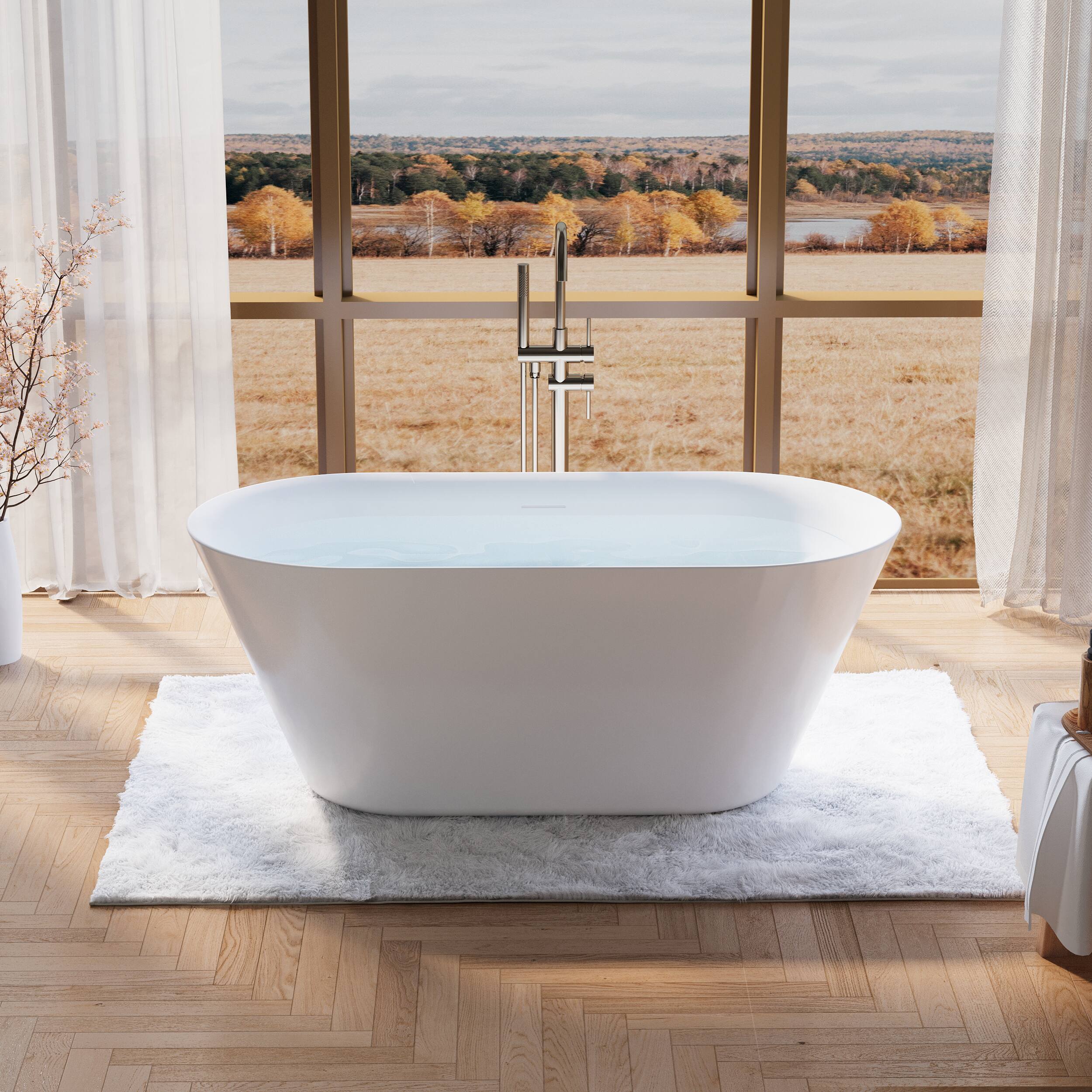 Front. WELLFOR - Sable 60 in. Acrylic Flatbottom Double Ended Freestanding Soaking  Bathtub with Drain and Overflow - White.