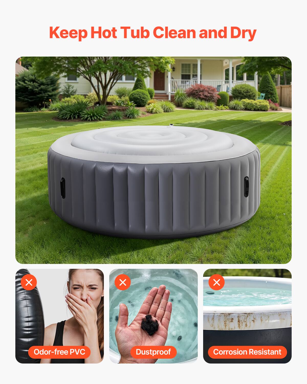 Keep Hot Tub Clean and Dry

- Odor-free PVC
- Dustproof
- Corrosion Resistant