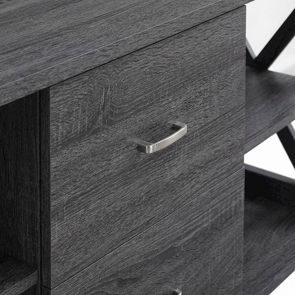 Alt View 4. FurniFact - Gray Oxford Deluxe TV Stand with 2 Drawers and Shelves for 55-Inch Screens - Gray.
