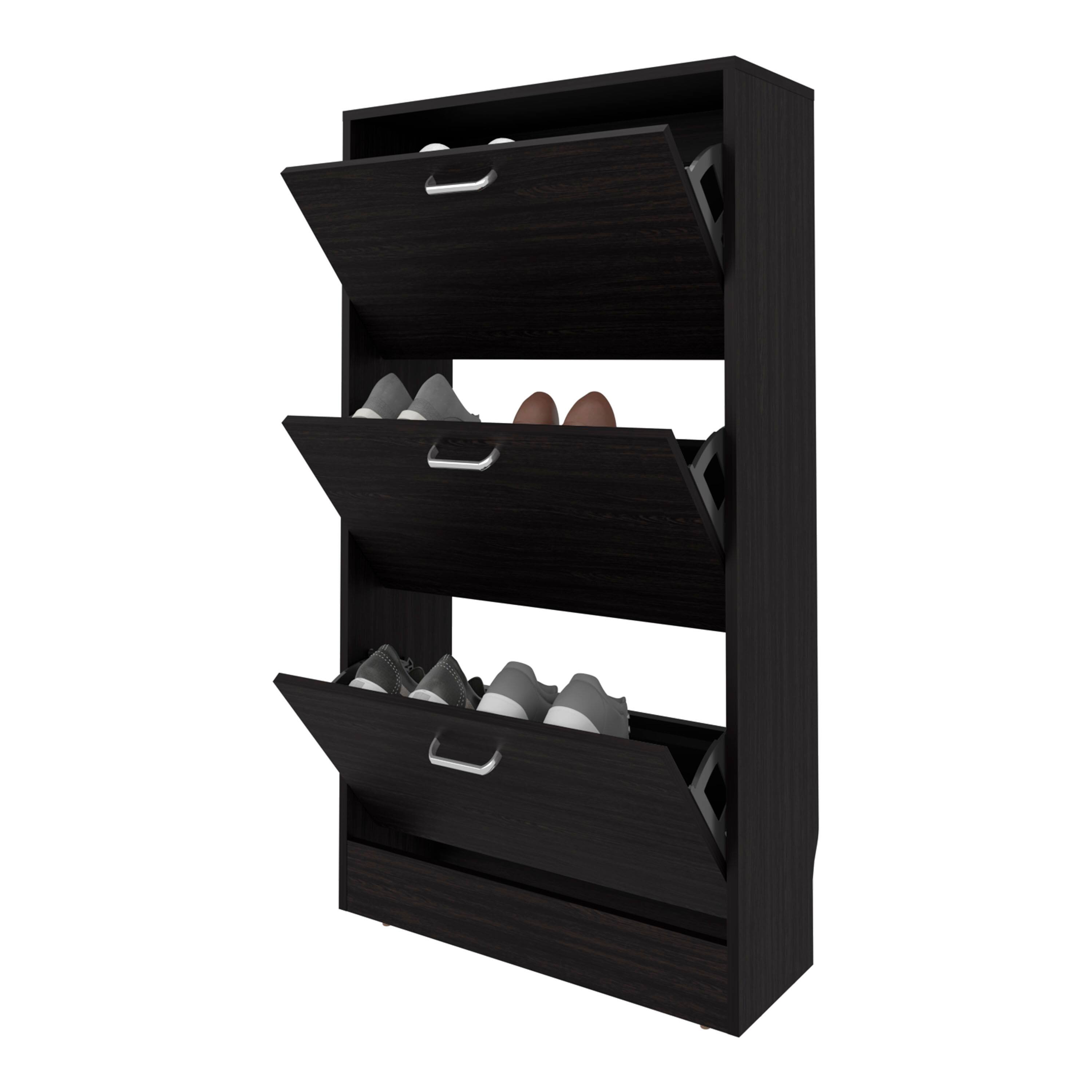Alt View 2. TinyHomie - PIECES Shoe Rack 3 Flip-Down Compartments Slim Vertical Design Organizer Wenge - Wenge.