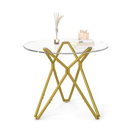 Ecooso - Round Tempered Glass Dining Table 35.4", Small Kitchen Table for 1-4 People with Sturdy Metal Legs - Gold