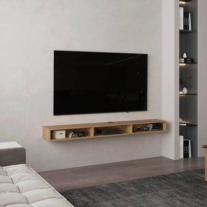 Front. APRILSOUL - Tv Stand 3 Shelves - Natural Wood.