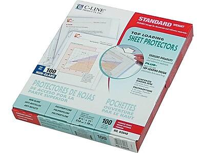 **C-Line Products, Inc.**

**Standard Weight**

**Top Loading Sheet Protectors**

**100 Non-Glare**

**Exclusive Durability**

**Top Loading Design**

**Protectores de Acceso por la Parte Superior**

**Pochettes d'ouverture par le Haut**

**8½" x 11"**

**No. 62048**

**Polypropylene**

**Anti-Glare**

**Anti-Static**

**Non-Glare**

**Polypropylene**