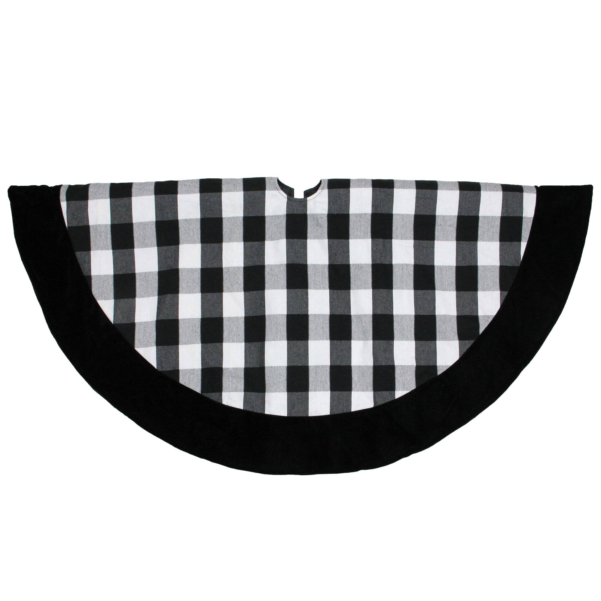 Front. Dyno - 48" Black and White Plaid Round Christmas Tree Skirt - Black.