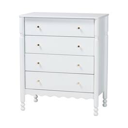 Baxton Studio - Hoffman Chest - 4-Drawer Vertical Storage Cabinet with Scalloped Apron and Turned Legs for Bedroom - White