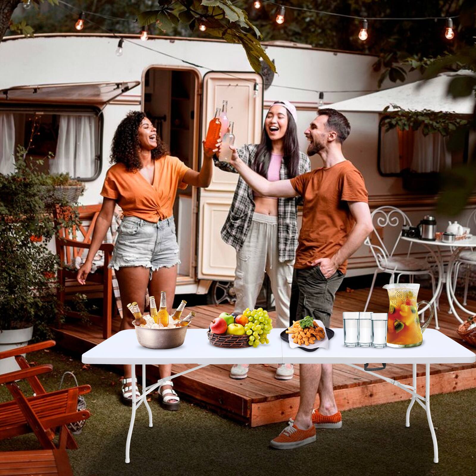 Alt View 3. ELEMENT ACE - 8ft Folding Table - Portable Plastic Table for Camping, Picnics, Parties - White.