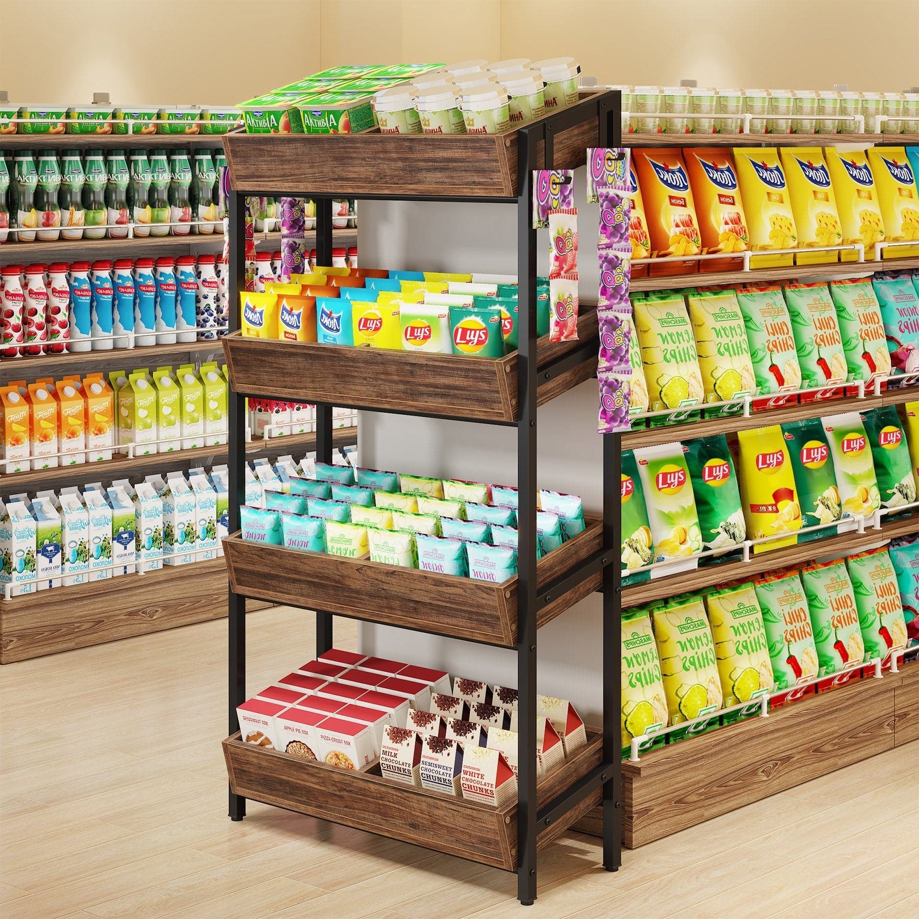 Tribesigns - Storage Shelf with Engineered Wood Construction, Metal Frame and Storage Shelves for Kitchen - Brown