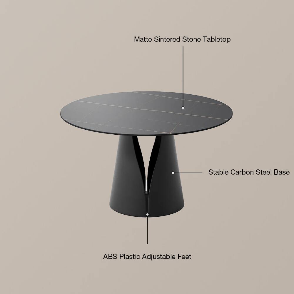 Matte Sintered Stone Tabletop  
Stable Carbon Steel Base  
ABS Plastic Adjustable Feet