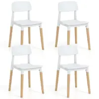 Costway Dining Side Chairs Set of 4 with Ergonomic Backrest Wide Seat & Sturdy Wooden Legs - White - Front_Zoom
