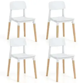 Costway - Dining Side Chairs Set of 4 with Ergonomic Backrest Wide Seat & Sturdy Wooden Legs - White