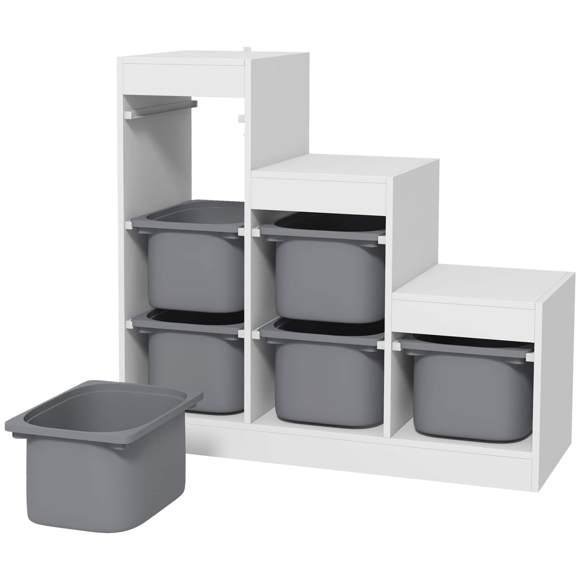 Front. Qaba - Layers Kids Toy Storage Organizer with 6 Storage Bins, Kids Bookshelf for Ages 3-8 Years, Play Room - Gray.