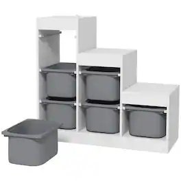 Qaba - Layers Kids Toy Storage Organizer with 6 Storage Bins, Kids Bookshelf for Ages 3-8 Years, Play Room - Gray