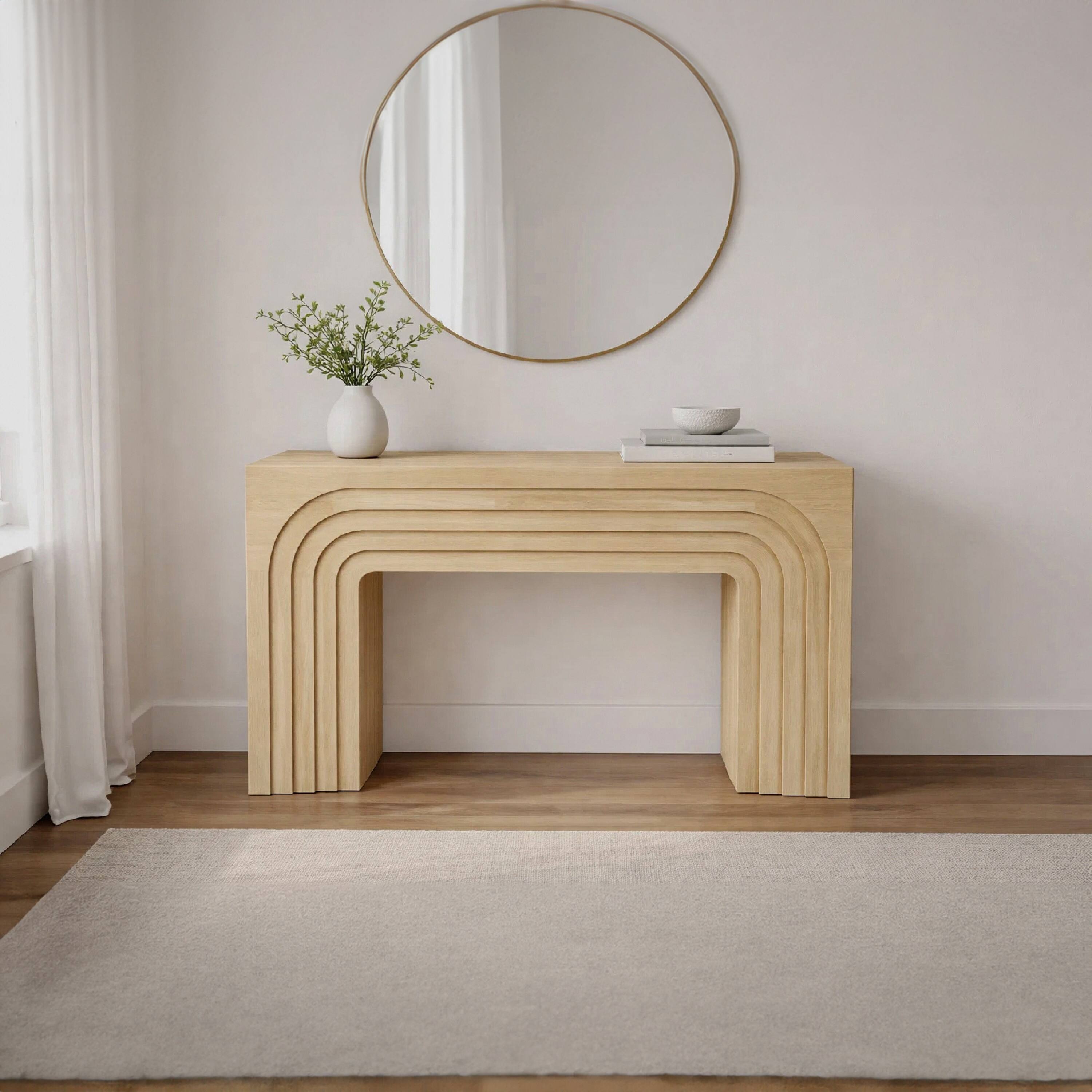 Alt View 5. Manhattan Lane - Kesna Console Sofa Table, 53 Inch Sculpted Arch, Light Beige Mango Wood - Beige.