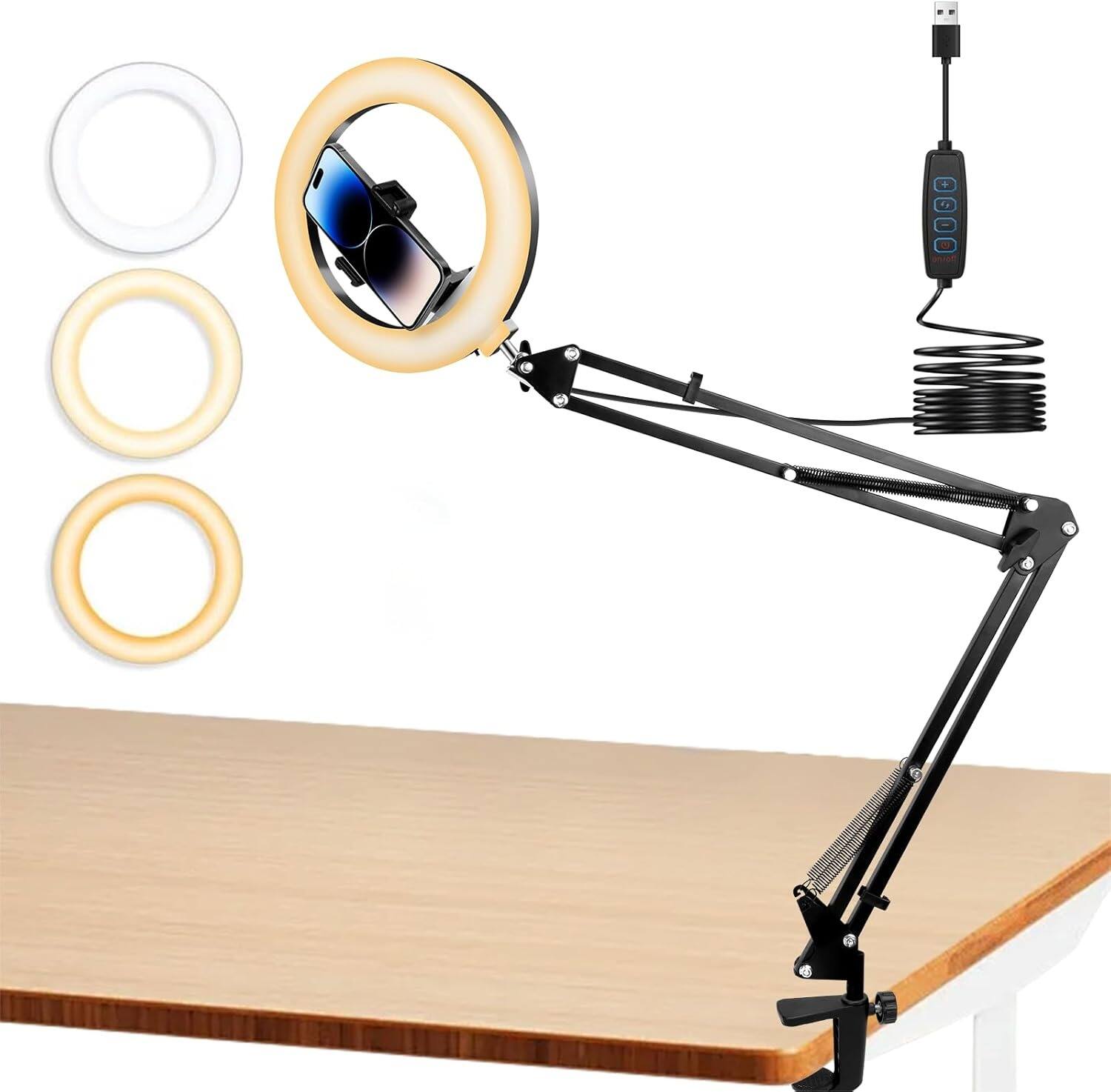 Desk Lamp Clamp Phone Holder With Ring Light PARKER SLATER 10