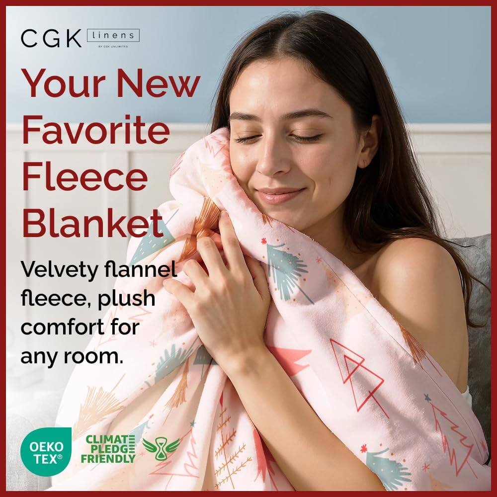 CGK Linens - Your New Favorite Fleece Blanket  
Velvety flannel fleece, plush comfort for any room.  
CLIMATE PLEDGE FRIENDLY  
OEKO TEX
