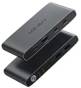 MINIX - K1 USB-C KVM Switch for USB-C Laptops, 4K 120Hz HDMI, 100W PD, Dual USB-C, USB 3.2 Gen2, One-Cable Dock, Windows & Mac - Black