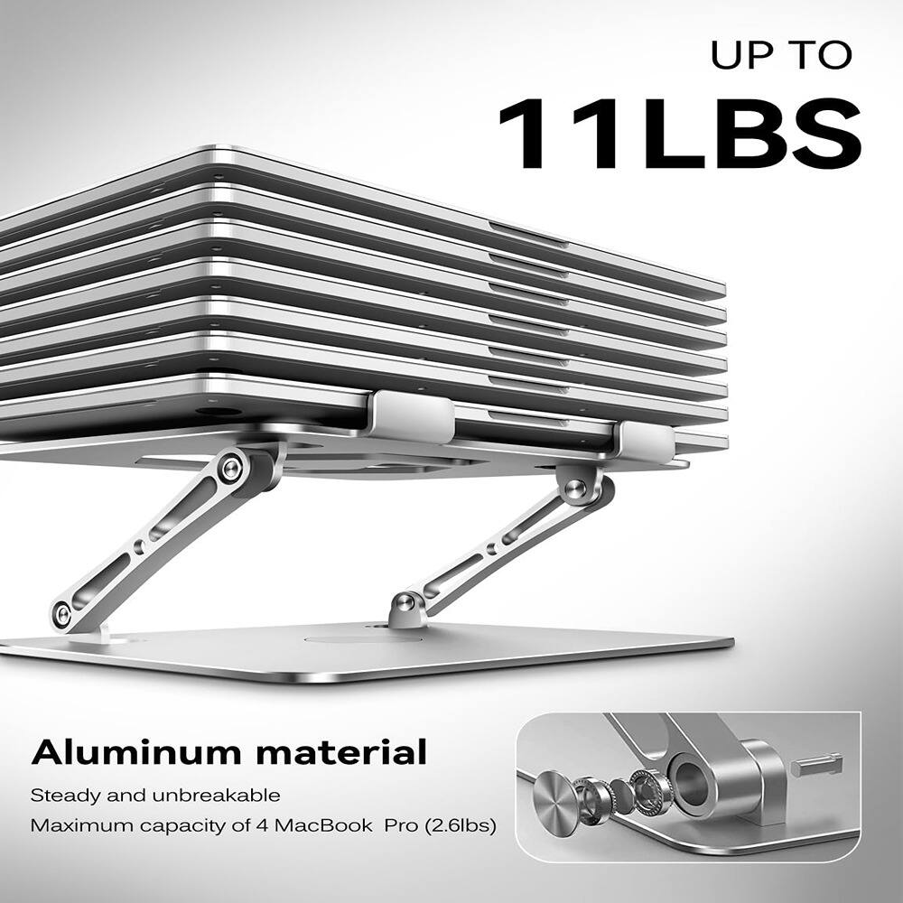 UP TO 11LBS

Aluminum material  
Steady and unbreakable  
Maximum capacity of 4 MacBook Pro (2.6lbs)