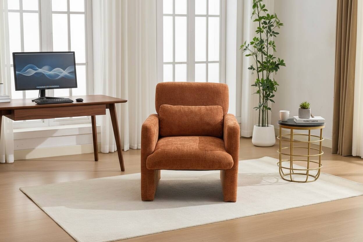 Alt View 4. Forest'nSky - Modern Office Chair in White Boucle Fabric - Upholstered Ergonomic Armchair for Desk & Lounge,Orange - Orange.