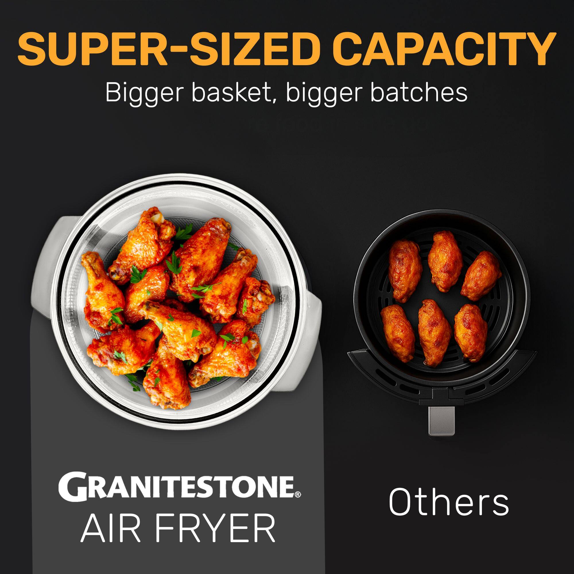 SUPER-SIZED CAPACITY  
Bigger basket, bigger batches  

GRANITESTONE  
AIR FRYER  

Others