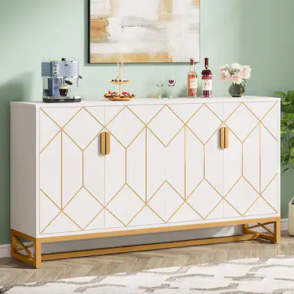 Front. Tribesigns - Office Breakroom Storage Cabinet, For Organizing Items in Staff Breakrooms and Reception Areas - White.