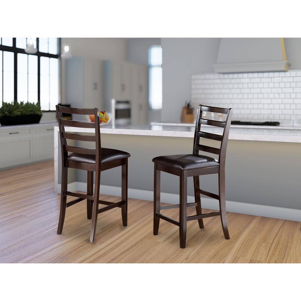 Left. East West Furniture - Fairwinds Faux Leather Upholstered Seat Stool with lader back - Brown.