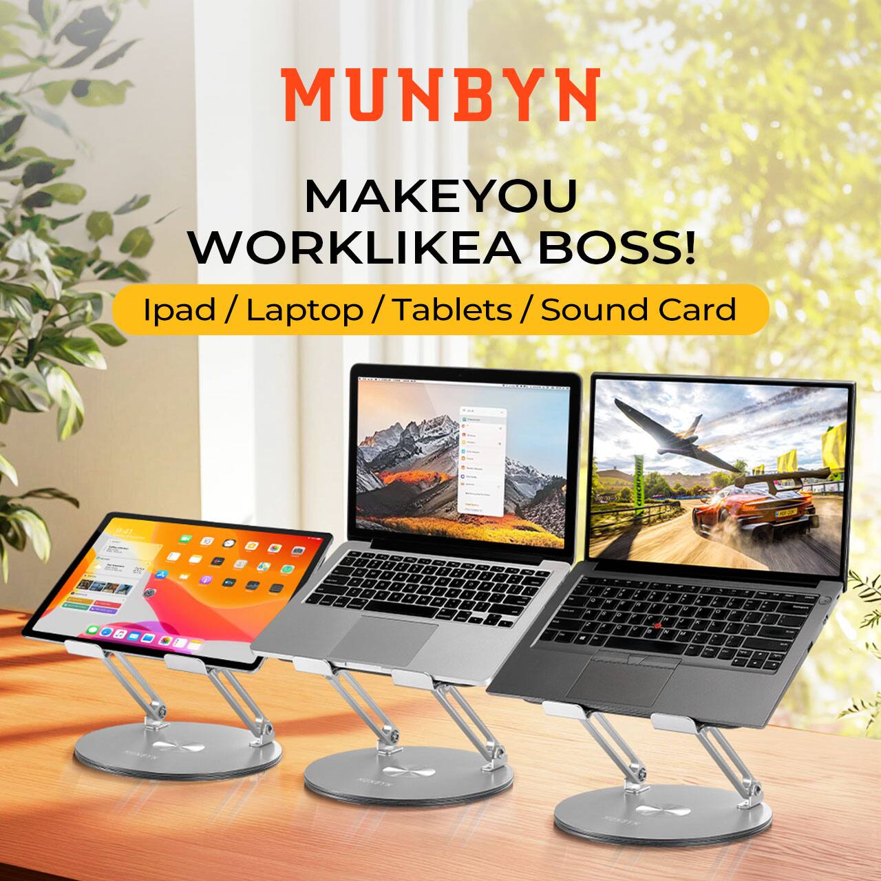 MUNBYN  
MAKE YOU WORK LIKE A BOSS!  
Ipad / Laptop / Tablets / Sound Card